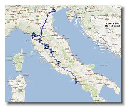 Italy Driving Route on this trip
